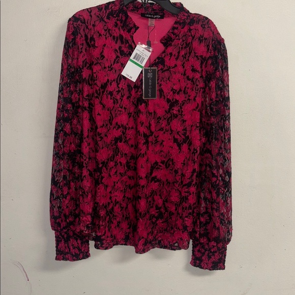 Cable & Gauge Pink and Black Floral Lace Blouse - Picture 7 of 7